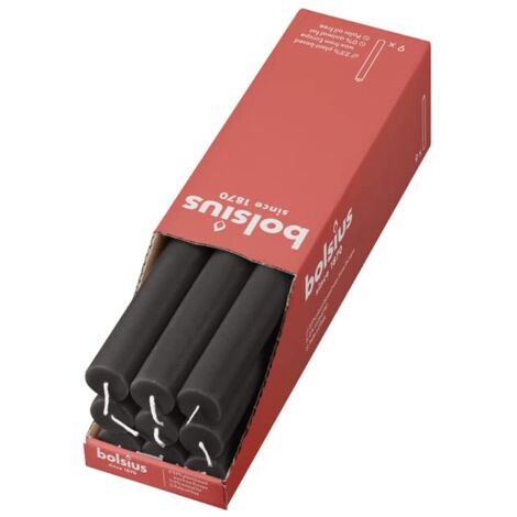 Bolsius - Candele rustiche – antracite – 9 pezzi – 27 x 2,3 cm – Lunghezza durata 13 ore – non profumate – Contiene cera vegetale naturale – senza olio di palma