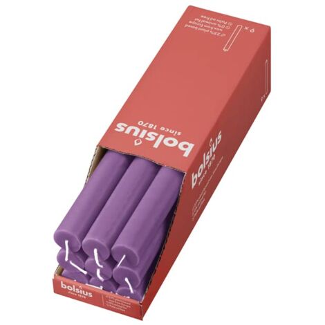 Bolsius - Candele rustiche – viola – 9 pezzi – 27 x 2,3 cm – lunghezza durata 13 ore – non profumate – cera vegetale naturale – senza olio di palma