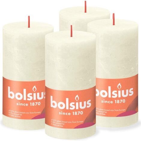 Bolsius Confezione da 4 candele rustiche a colonna color avorio - lunga durata di 60 ore - decorazione per interni - non profumate - cera vegana naturale - senza olio di palma - 13 x 7 cm