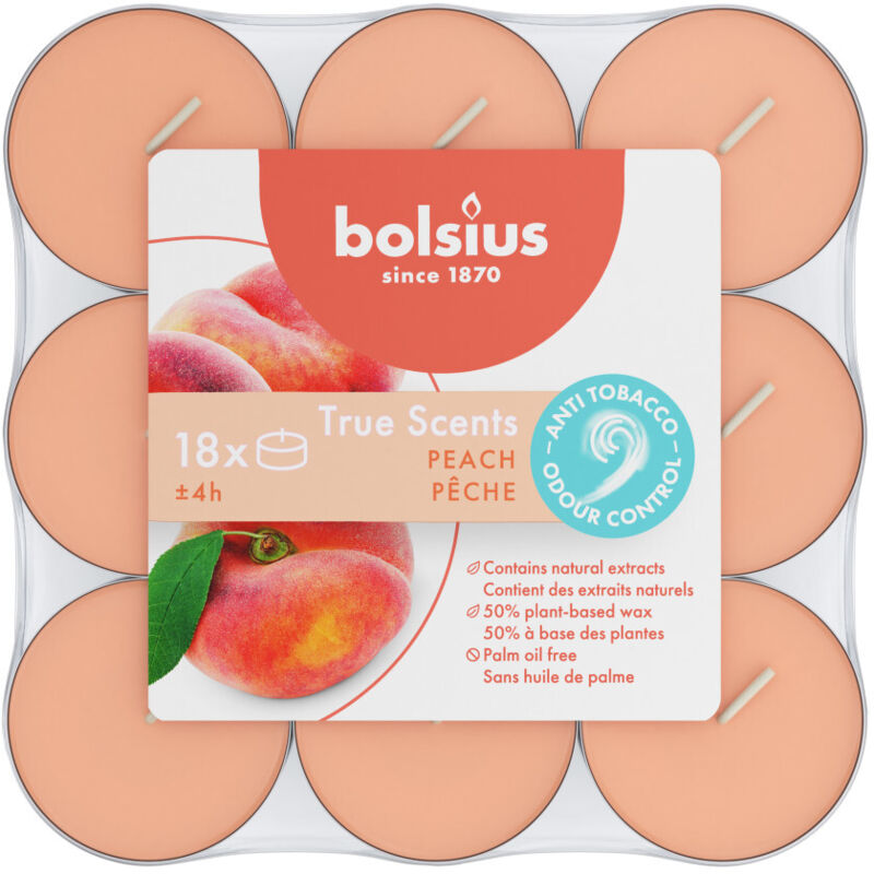 Bolsius Duft-teelichte Alu 4 Stunden 18er Pack True Scents Pfirsich
