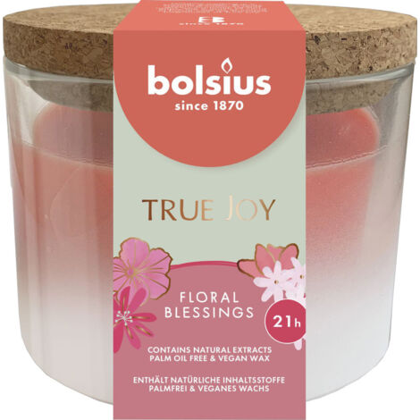 Bolsius Duftkerze mit Korkdeckel True Joy rosa Floral Blessings Duftkerzen