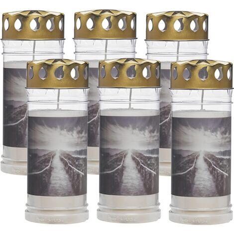 Bolsius Lumini funerali – Bianco – Set di 6 pezzi – Lunghezza durata 120 ore – Candela funebre & Memoriale – Con Motivo – Montagna – Non Profumata – Senza Olio di Palma – Nr. 5
