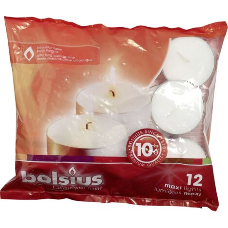 Bolsius Maxiteelichte weiß, Höhe 2 cm, Ø 1,8 cm, 12er Pack Kerze Teelicht