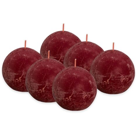 Bolsius Rustik - Candela sferica - colore rosso bordeaux - set da 6 pezzi - lunghezza 25 ore - non profumata - guardia naturale delle piante - senza olio di palma - 7,6 cm