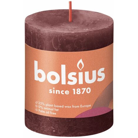 Bolsius Rustik Stumpenkerze rustik samtrot, Höhe 8 cm, Ø 6,8 cm Stumpen- und Kugelkerzen