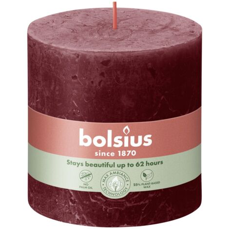 Bolsius Rustik Stumpenkerze samtrot, Höhe 10 cm, Ø 10 cm Stumpen- und Kugelkerzen