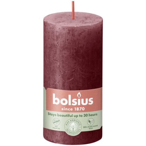 Bolsius Rustik Stumpenkerze samtrot, Höhe 10 cm, Ø 5 cm Stumpen- und Kugelkerzen
