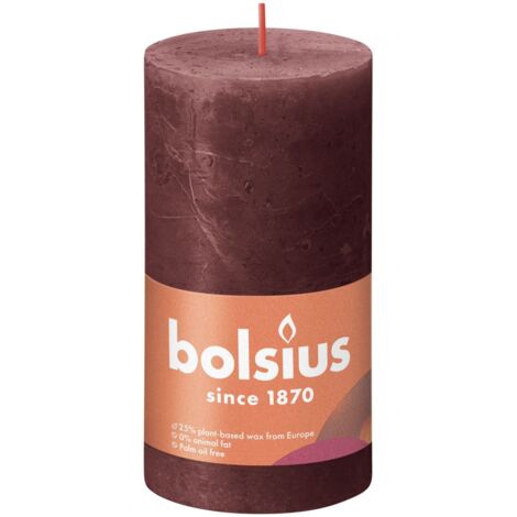 Bolsius Rustik Stumpenkerze samtrot, Höhe 13 cm, Ø 6,8 cm Stumpen- und Kugelkerzen
