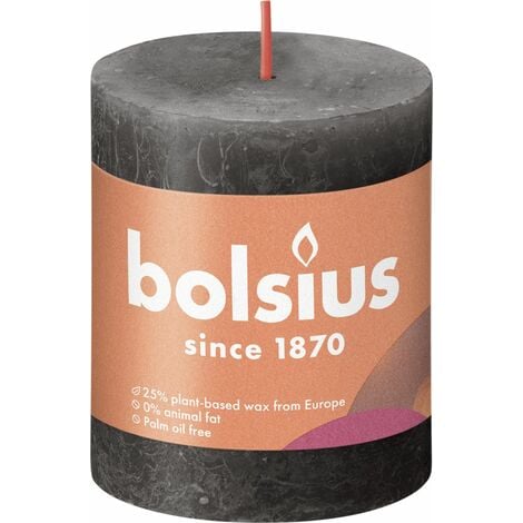 Bolsius Rustik Stumpenkerze stürmisches grau, Höhe 8 cm, Ø 6,8 cm Stumpen- und Kugelkerzen