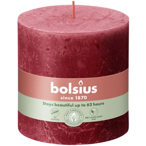 Bolsius Rustik Stumpenkerze zartes rot, Höhe 10 cm, Ø 10 cm Stumpen- und Kugelkerzen