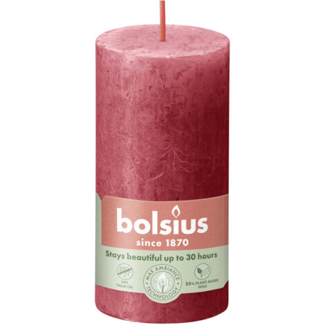 Bolsius Rustik Stumpenkerze zartes rot, Höhe 10 cm, Ø 5 cm Stumpen- und Kugelkerzen
