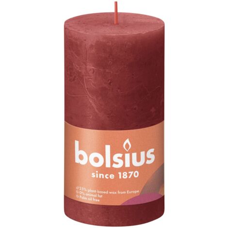 Bolsius Rustik Stumpenkerze zartes rot, Höhe 13 cm, Ø 6,8 cm Stumpen- und Kugelkerzen