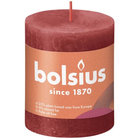 Bolsius Rustik Stumpenkerze zartes rot, Höhe 8 cm, Ø 6,8 cm Stumpen- und Kugelkerzen