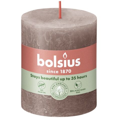 Bolsius Stumpenkerze Rustik Shine Rustikales Taupe 8 cm Stumpen- und Kugelkerzen