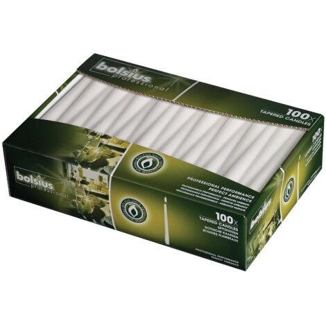 Bolsius Tapered Dinner Candles - 10 Inch - 100 Pack - White