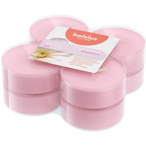 Bolsius - True Scents Tealights Profumati - Fragranza Magnolia - Set di 8 Pezzi - Colore Rosa - Lunga Durata di 8 Ore - Estratti Naturali - diametro 57 mm - Cera - Senza Fumo - San Valentino