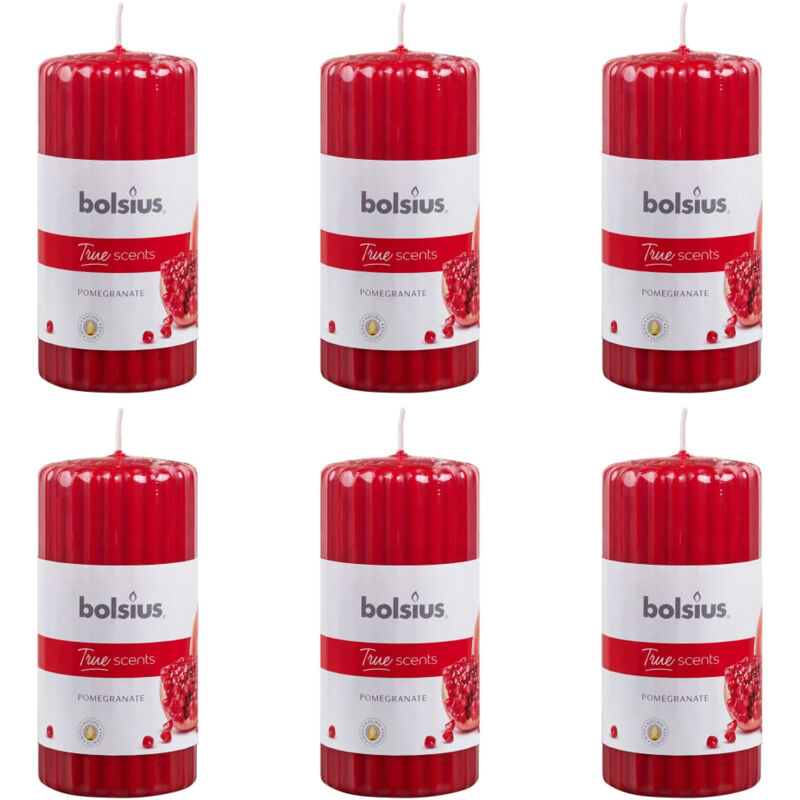 

Bolsius Velas perfumadas estriadas 6 unidades granada 120x58 mm - Rojo