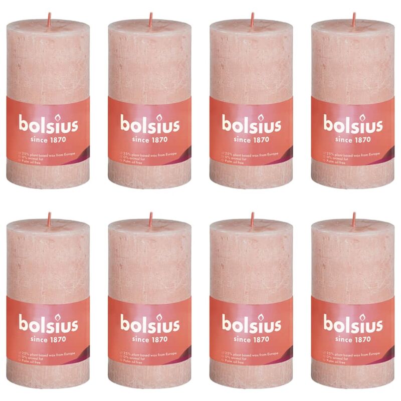 

Velas rústicas Shine 8 unidades rosa brumoso 100x50 mm - Rosa - Bolsius