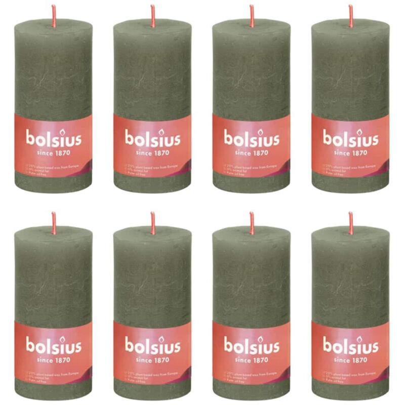 

Bolsius Velas rústicas Shine 8 unidades verde oliva 100x50 mm - Verde