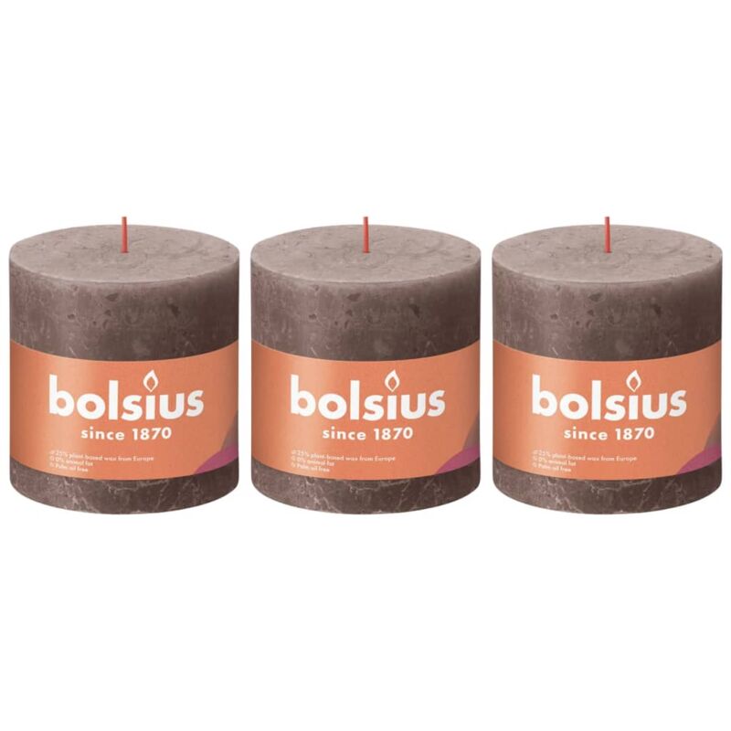

Bolsius Velas rústicas Shine taupé 3 unidades 100x100 mm - Gris Topo