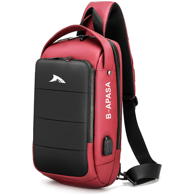 

Bolso bandolera de 7L con diseno USB Bolso bandolera Bolsa de pecho ajustable Mochila de viaje para ciclismo Caminar Senderismo,rojo