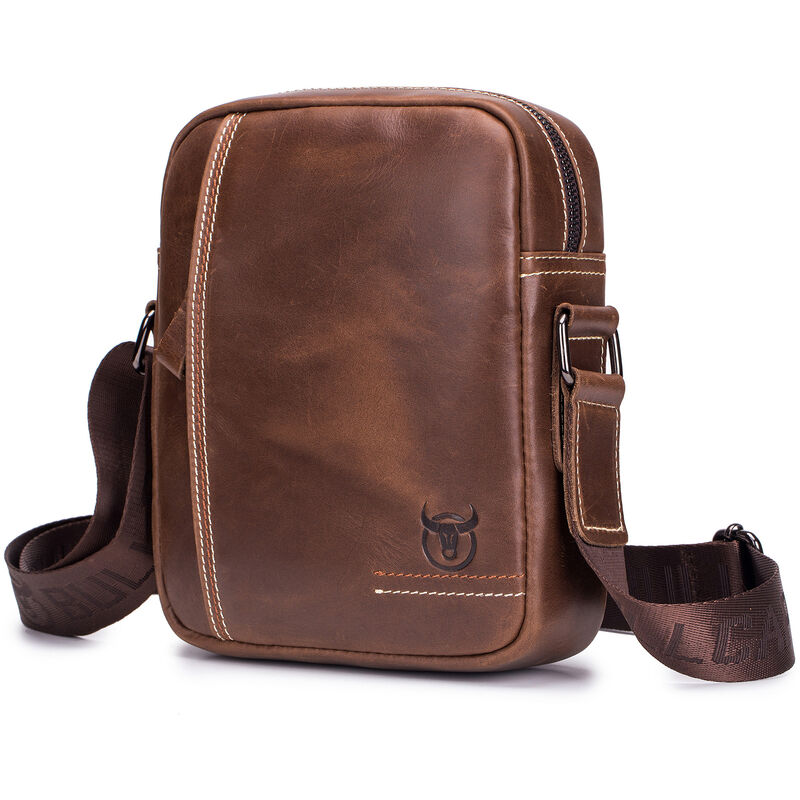 

Bullcaptain - Bolso bandolera de cuero vintage para hombre, bolso de mensajero informal,marron