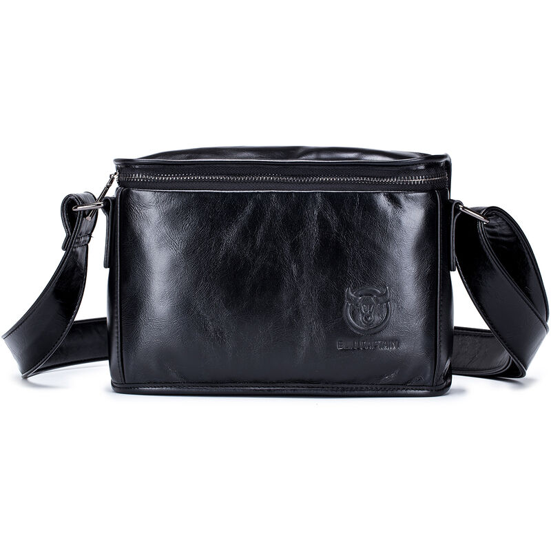 

Bullcaptain - Bolso bandolera de cuero vintage para hombre para trabajo universitario, viaje de negocios, bandolera, bandolera,Negro