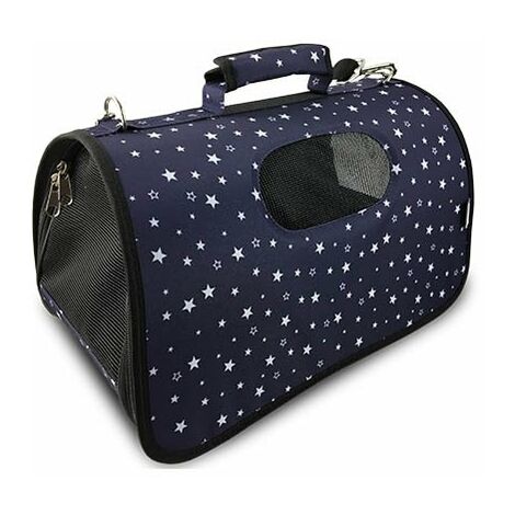 Bolso para transportar a perro o gato, medidas 43 x 25 x 25 cm. color azul con estampado de estrellas blancas