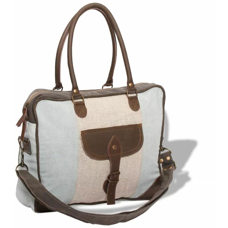 

BHD - Bolso de hombro de lona y cuero verdadero azul y crema