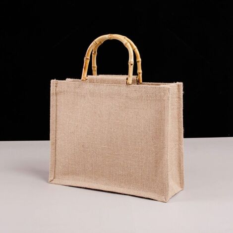 Bolso de hombro portátil, bolso de mano de yute natural perfecto para compras, picnics, regalos, viajes, playa - 31x39x15cm