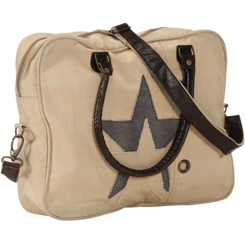 

Bolso de mano beige 40x54 cm lona y cuero real