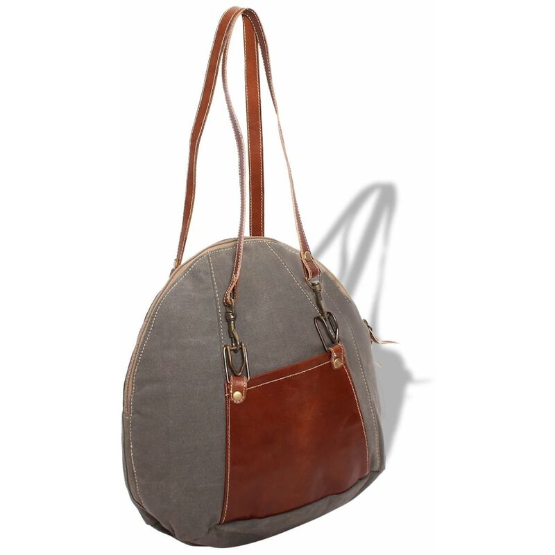 

Bolso de mano de lona y cuero real gris