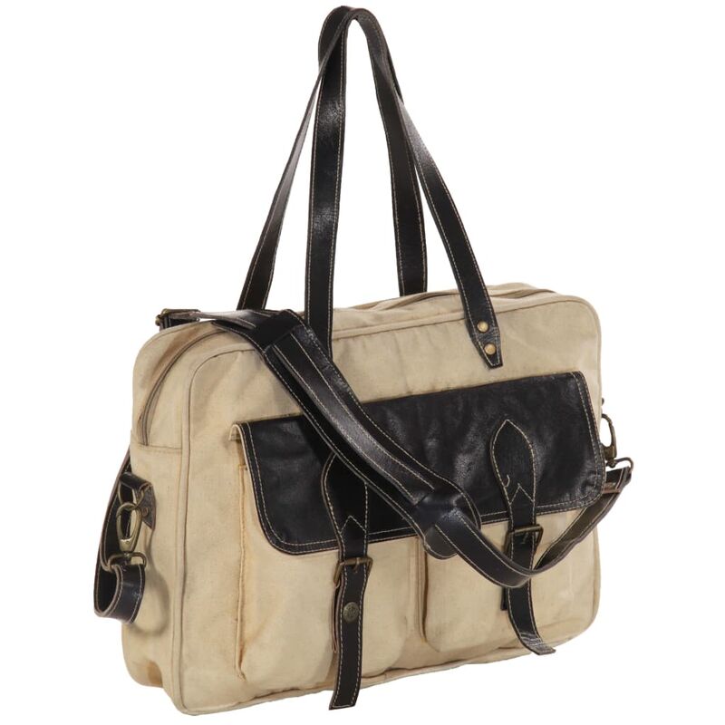 

vidaXL Bolso de mano beige 40x53 cm lona y cuero real - Beige