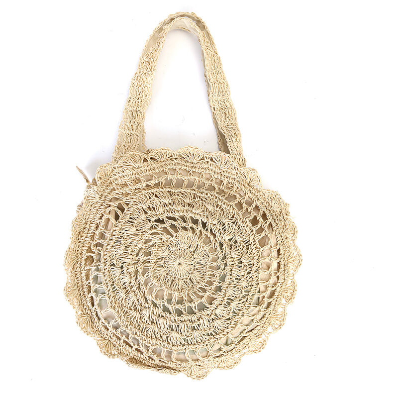 

Bolso de playa bohemio Bolso redondo de paja de ratán de ganchillo Beige