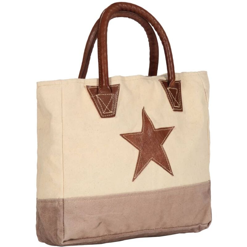 

Bolso estilo shopper beige 32x10x37,5 cm lona y cuero real