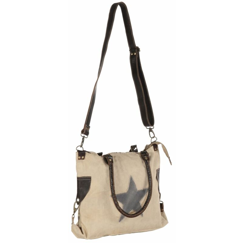 

Happyshopping - Bolso estilo shopper beige 41x63 cm lona y cuero real