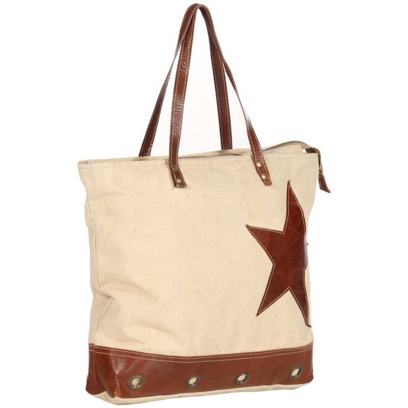 

Bolso estilo shopper beige 48x61 cm lona y cuero real