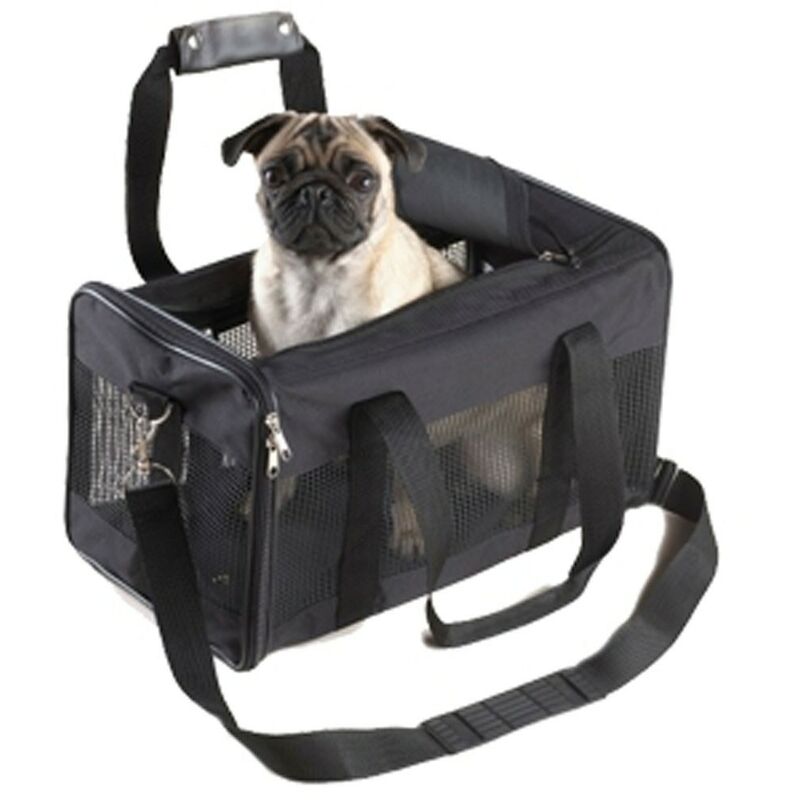 

Bolso transportin negro para mascotas | Transportin de viaje | Transportin de nailon con rejilla