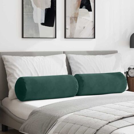 Bolster Pillows 2 pcs Dark Green Ø 25 x 70 cm Corduroy Fabric vidaXL