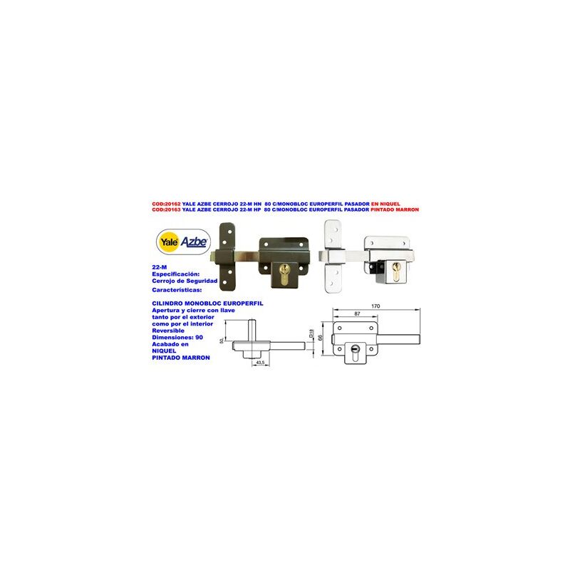 Catenacci Eccezionali YALE AZBE 22-M HP 90 con Monoblocco e Perno Europeo