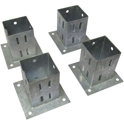 Bolt Down Fence Post Supports 75MM Wedge Grip x4 (Galvanised Fencing Base Shoe Foot)