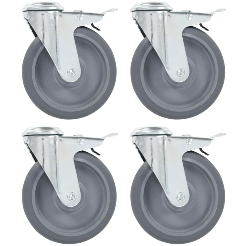 Bolt Hole Swivel Casters with Double Brakes 4 pcs 125 mm vidaXL