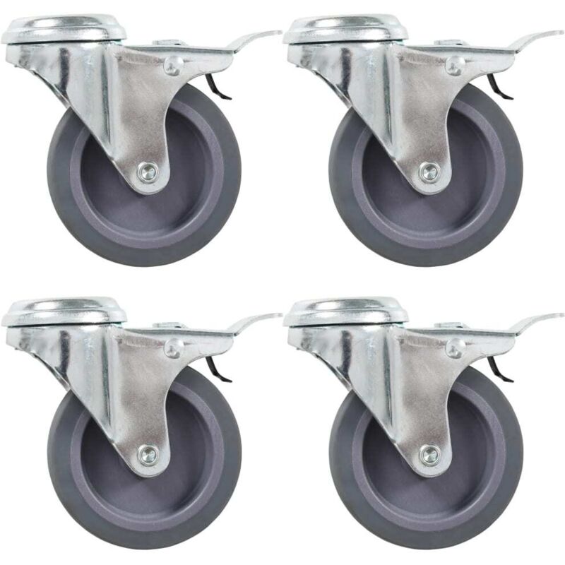 Bolt Hole Swivel Casters with Double Brakes 4 pcs 75 mm Vidaxl