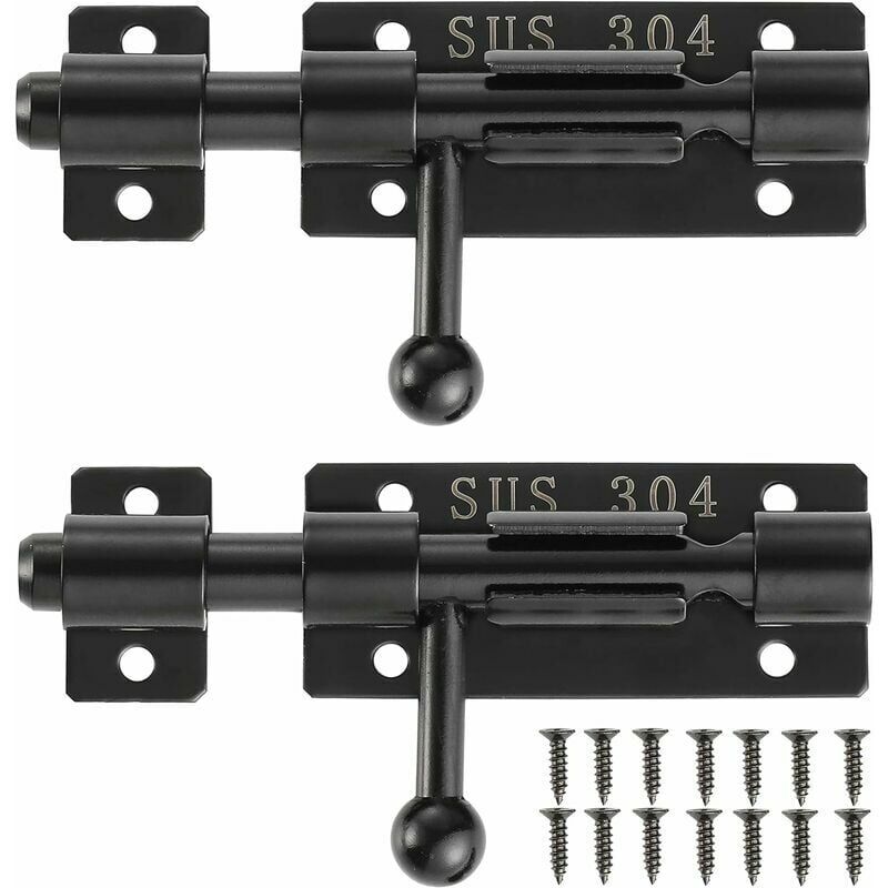 Cyslmuk - Bolt Latches with Keyhole, 304 Stainless Steel Sliding Door Locks, 4', Black, 2 Pack