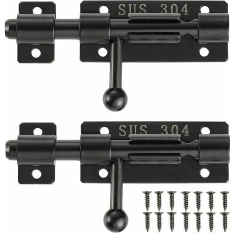 Bolt latches with keyhole, 304 stainless steel sliding door locks, 4", black, 2-pack