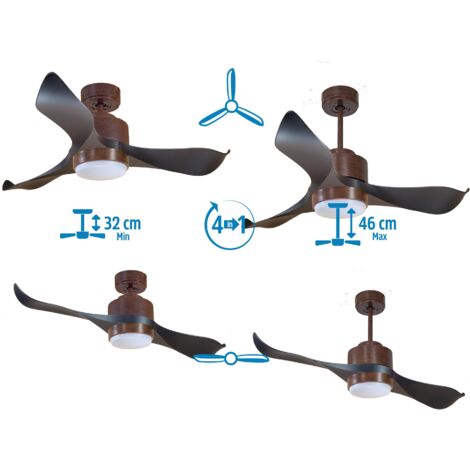 Bolt, Ventilateur déstratificateur d'air, moteur chrome pales bois 166 Cm, 100 % efficace été/hivers, avec lampe