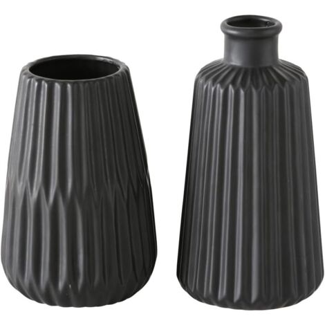 Boltze Vasen Set Esko 2-teilig schwarz lasiert Blumenvasen Keramik, ü ca. 8,5 cm
