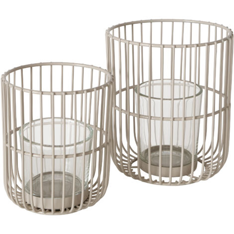 Boltze Windlicht Cindy (2-tlg., beige, Eisen, Glas, 14-20 cm hoch, modern)