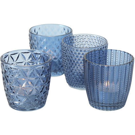 Boltze Windlicht Set Marilu 4-tlg blau Deko-Gläser Kerzenständer 8 cm