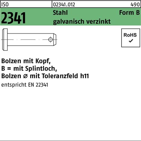 Bolzen ISO 2341 Kopf/Splintloch B 10x25x20,5 Stahl galv.verz. 10St.